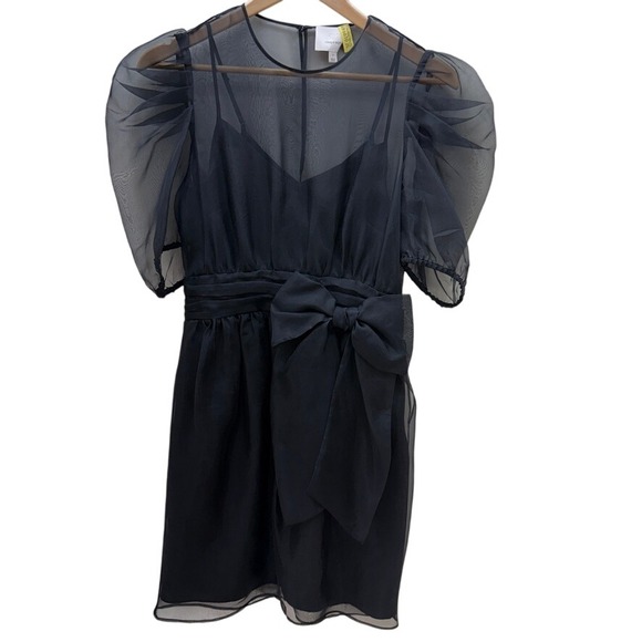 cinq a sept Dresses & Skirts - Cinq a Sept Dress‎ Black Organza Sheer Puff Sleeve Party Cocktail Mini Bow Sz 2